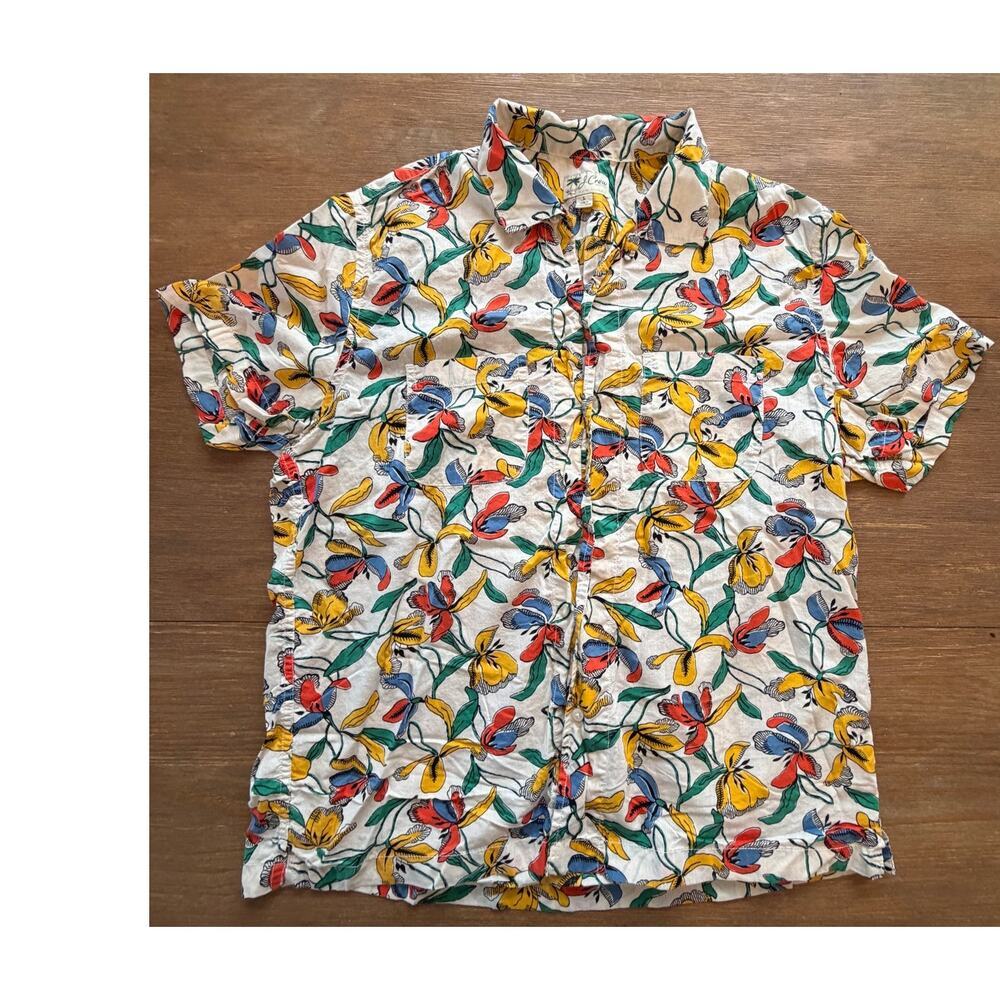 J.Crew Re-Imagined Tropical Floral Camp Shirt Men's Large 100% Cotton Button